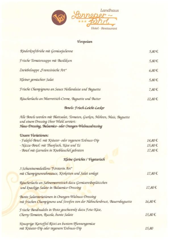 Vorspeise Abendkarte